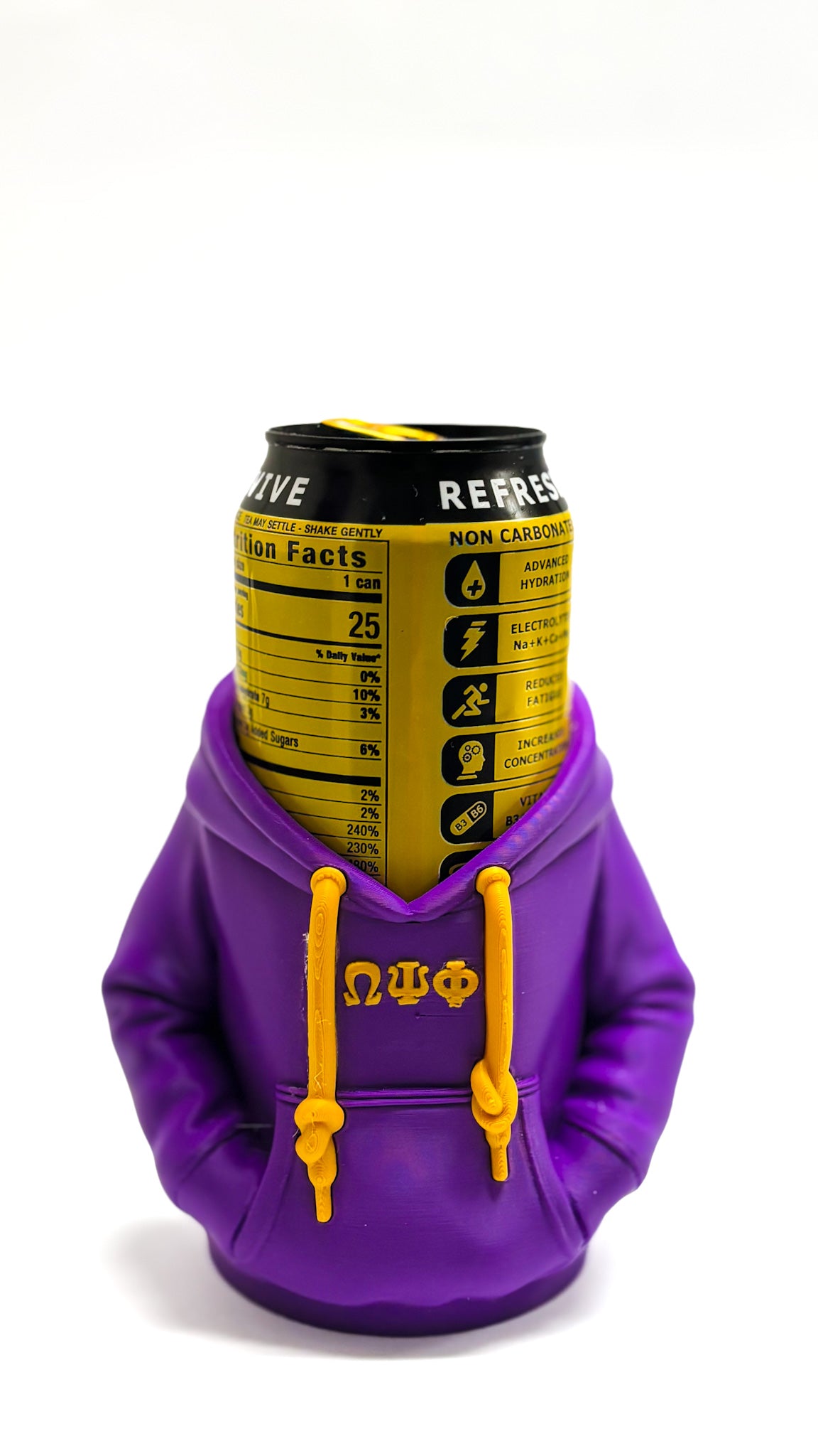 Omega Psi Phi Hoodie Can Holder – Purple Gold Ques Gift